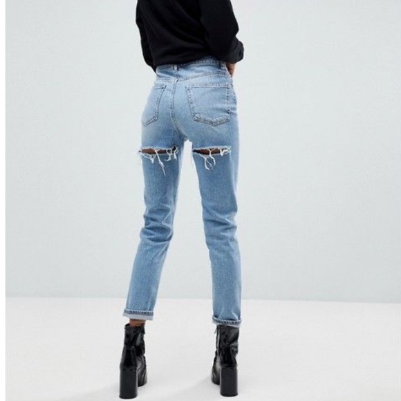 🤍 NWT New ASOS Farleigh Butt Rip High Rise Mom Straight Jeans - Dark Wash - Picture 4 of 9